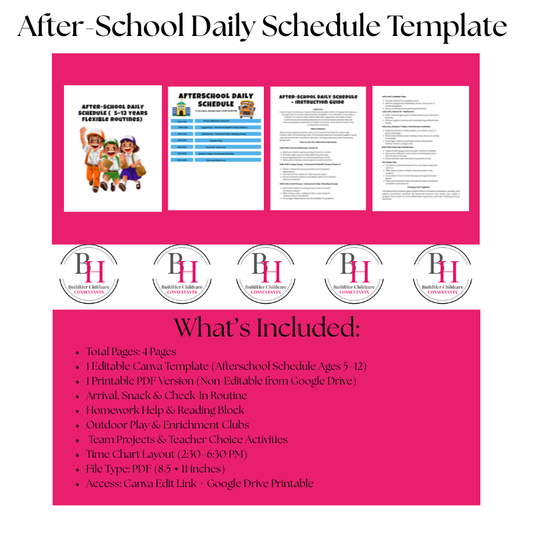 Afterschool Daily Schedule Template | Editable Canva + Printable PDF | BuildHer Childcare Consultants
