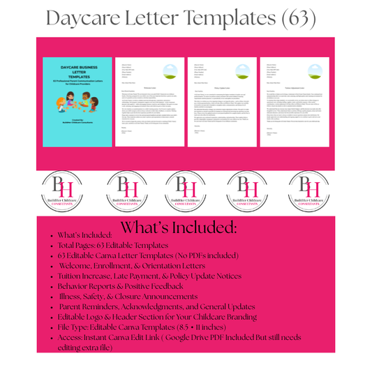 Daycare Letter Templates for Childcare Providers | 63 Editable Canva + Printable PDF Parent Communication Letters | BuildHer Childcare Consultants