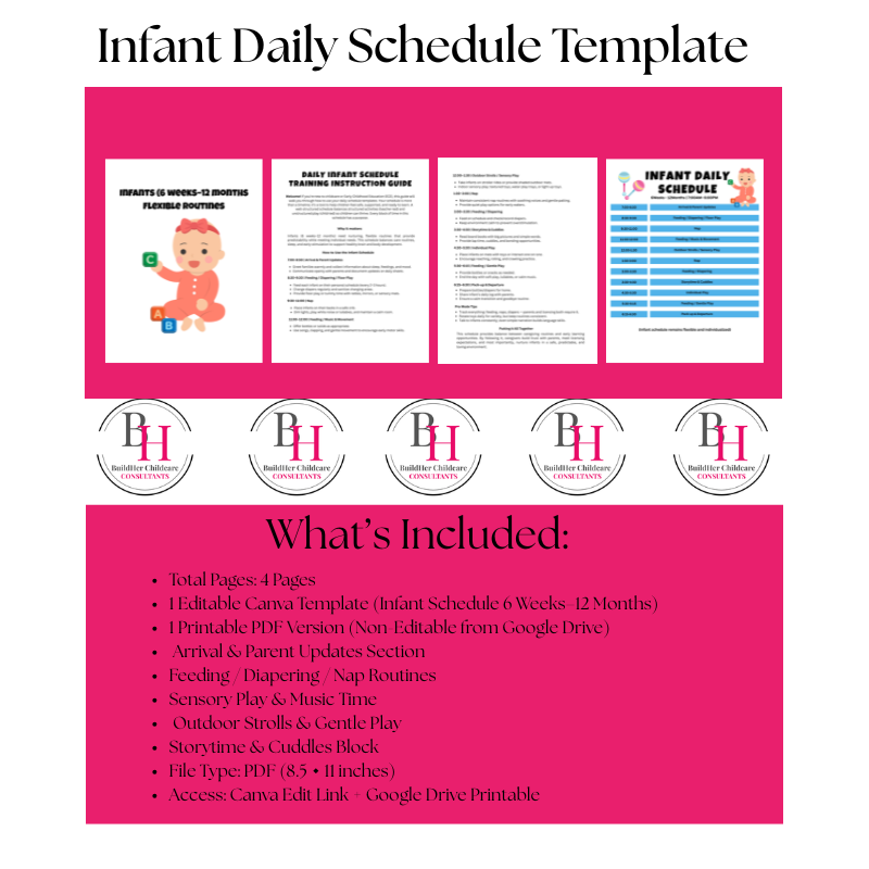 Infant Daily Schedule Template | Editable Canva + Printable PDF | BuildHer Childcare Consultants