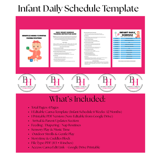 Infant Daily Schedule Template | Editable Canva + Printable PDF | BuildHer Childcare Consultants