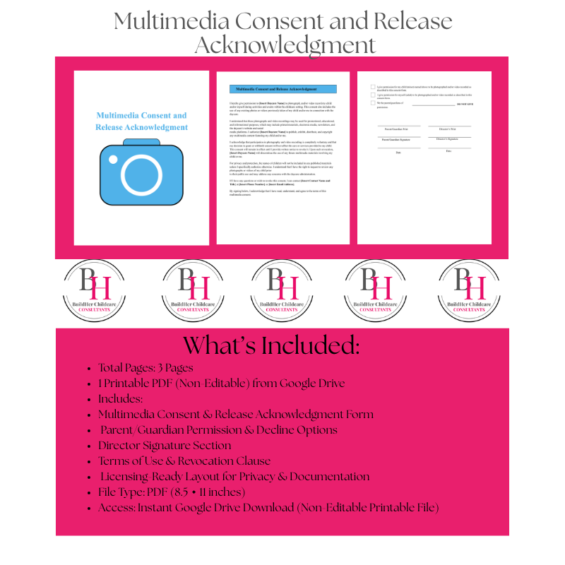 Multimedia Consent and Release Acknowledgment | Printable PDF | BuildHer Childcare Consultants