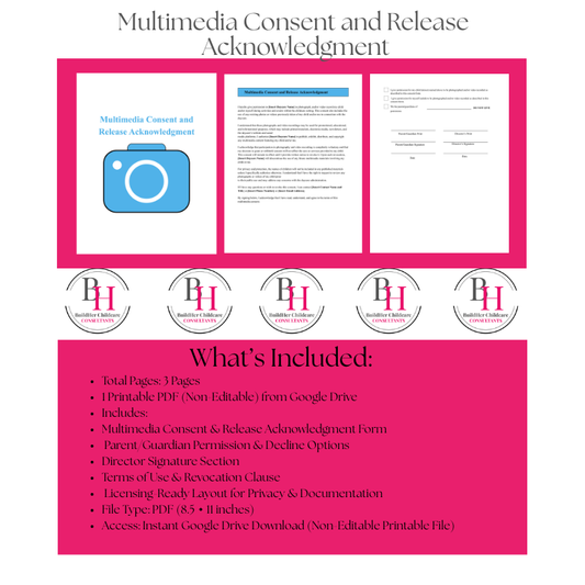 Multimedia Consent and Release Acknowledgment | Printable PDF | BuildHer Childcare Consultants