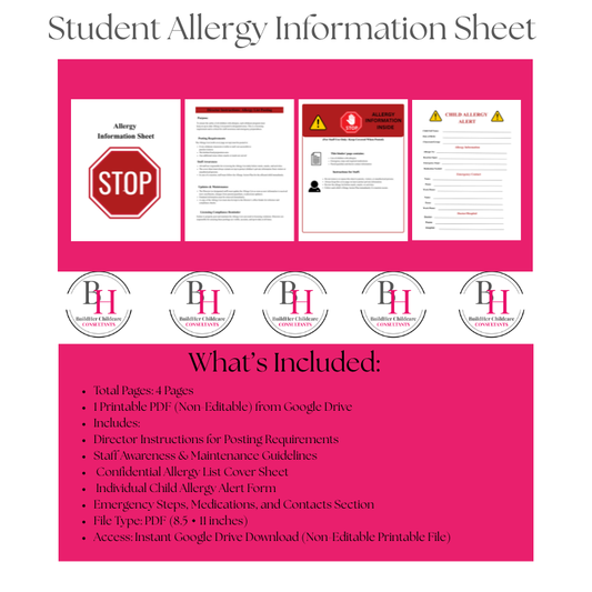 Student Allergy Information Sheet | Printable PDF | BuildHer Childcare Consultants