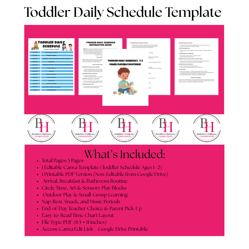 Toddler Daily Schedule Template | Editable Canva + Printable PDF | BuildHer Childcare Consultants