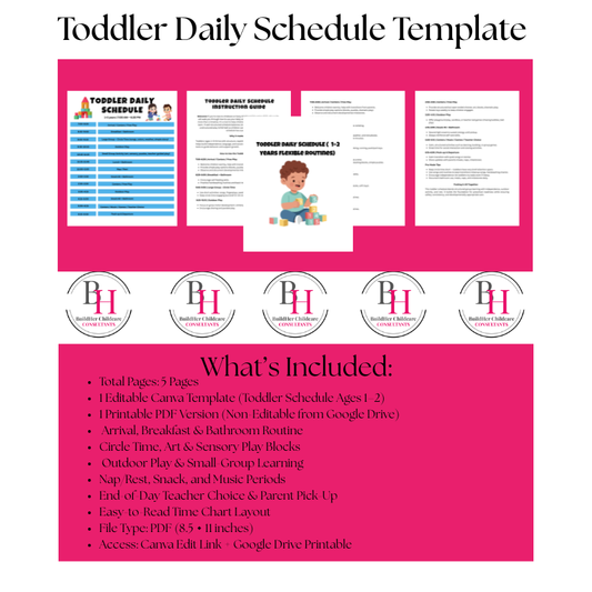 Toddler Daily Schedule Template | Editable Canva + Printable PDF | BuildHer Childcare Consultants